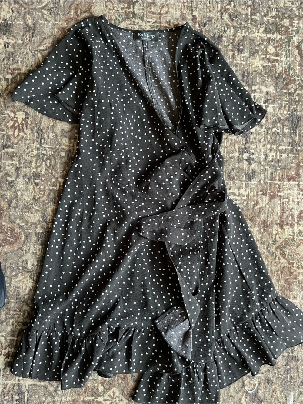 Black Polka Dot Wrap Dress